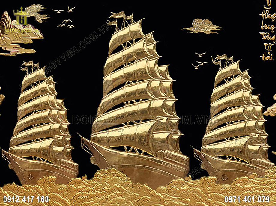 tranh thuận buồm xu&ocirc;i gi&oacute; mạ v&agrave;ng 24k